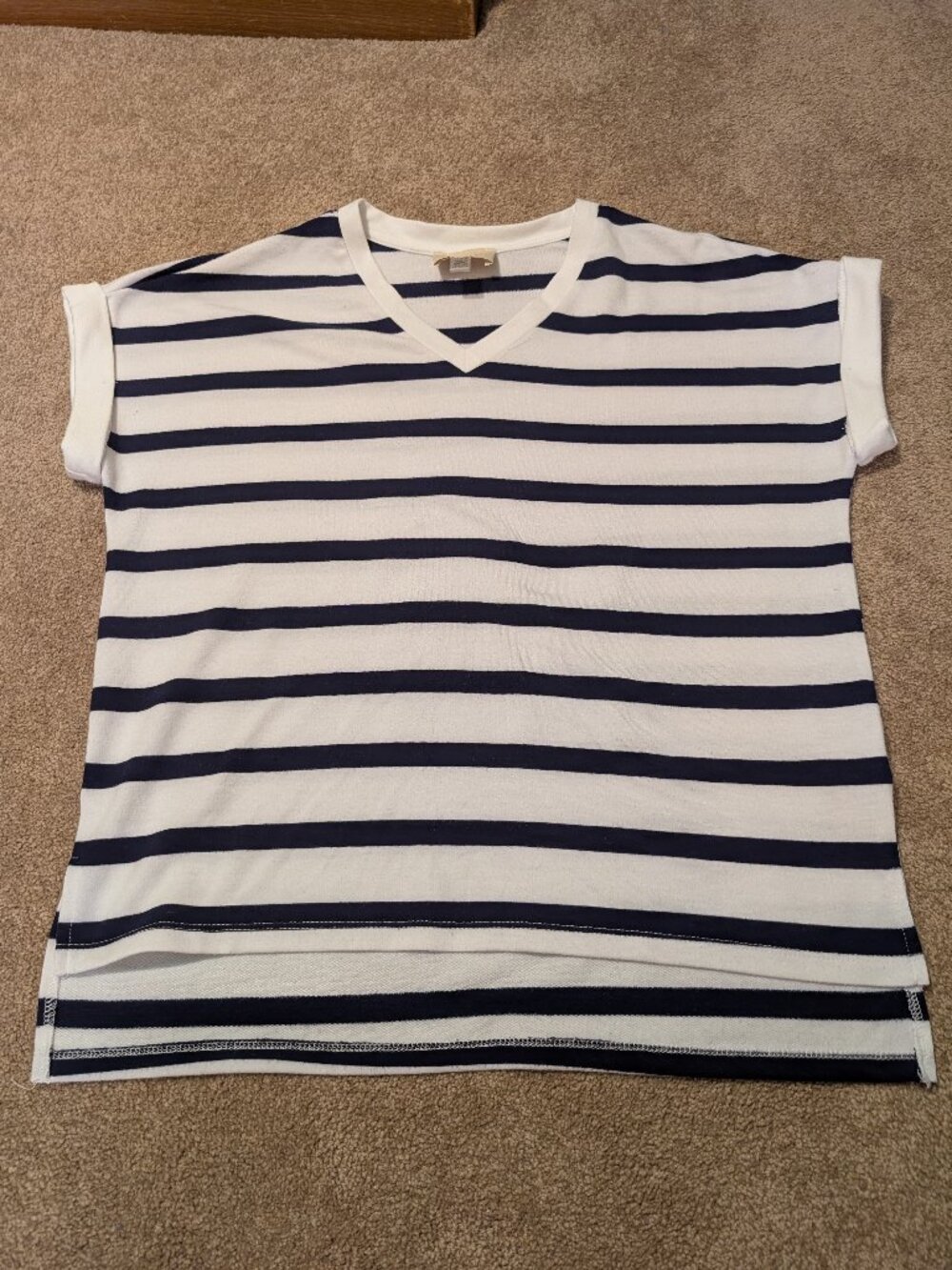 Boxy navy and white striped shirt short sleeve size medium
